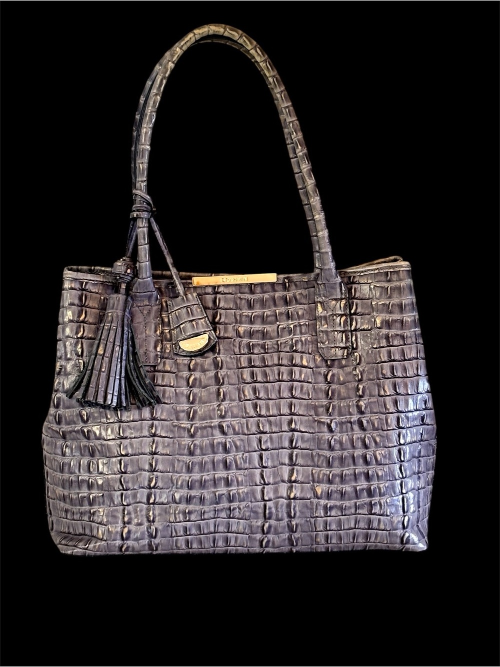 Brahmin Strada Anytime Expandable Tote Gray Croc Pattern Leather 14 X 10 X 6